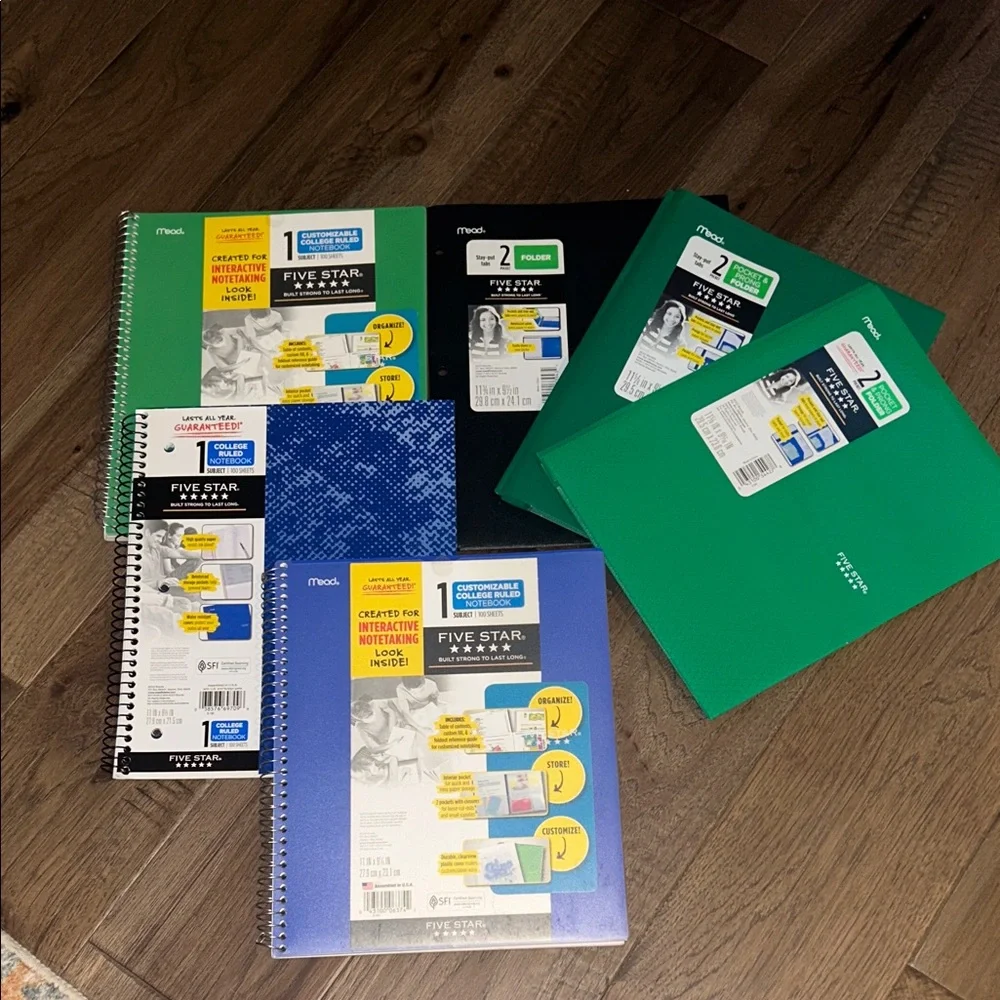 Mead 5-star lot. 3 folders, 3 spiral notebooks